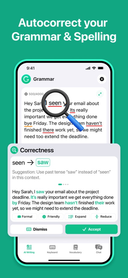 Grammar Check correcting grammar and spelling